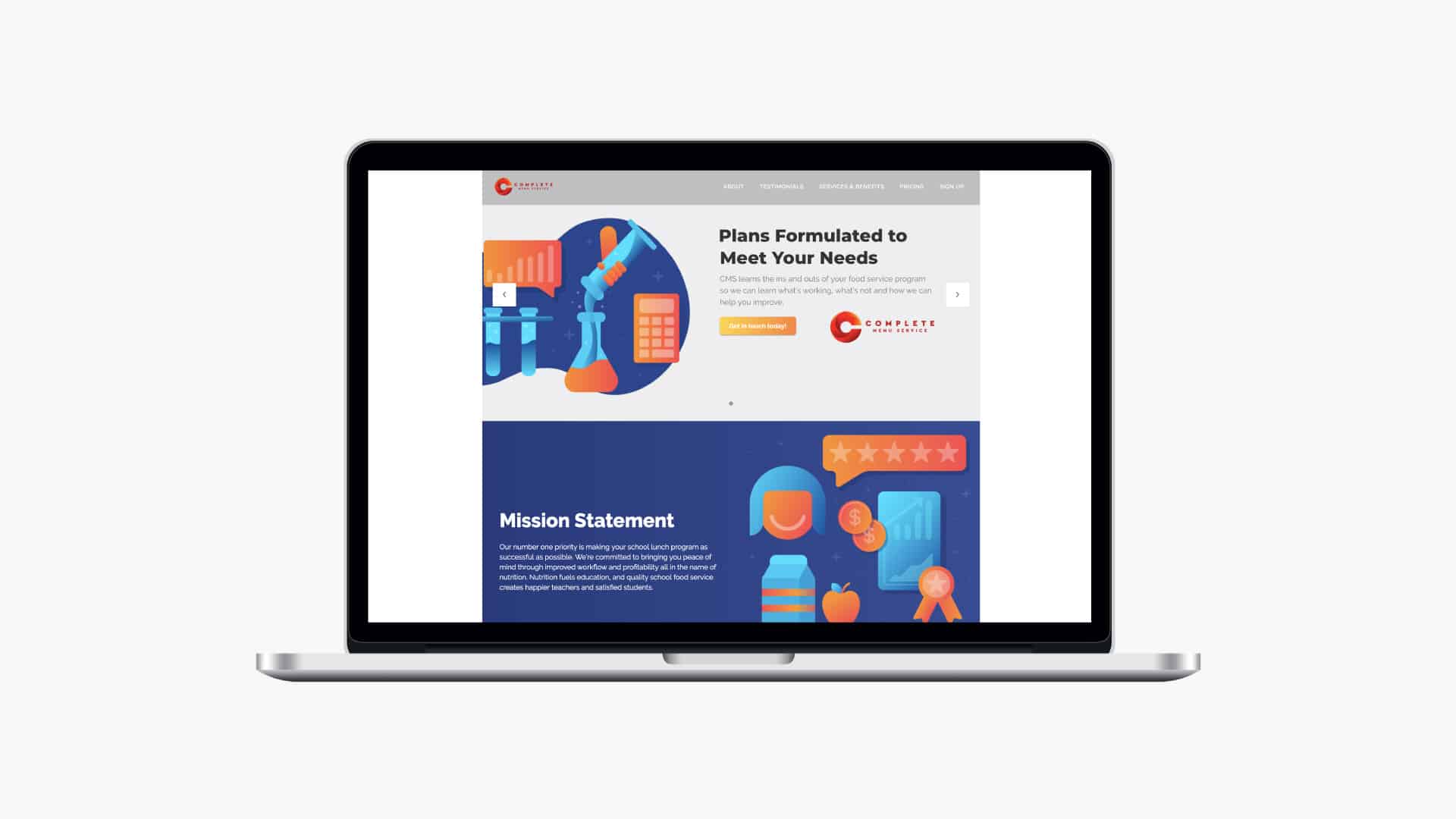 Complete Menu Service desktop website display