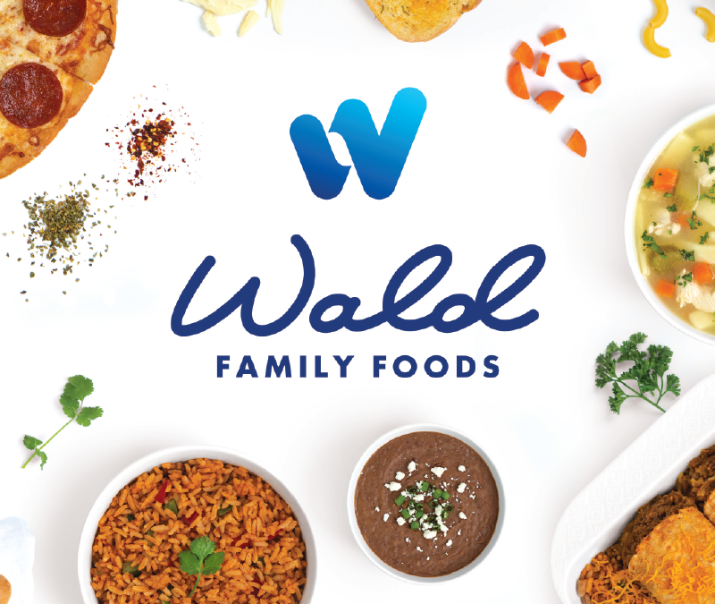 877 logo design for Wald Family Foods surrounded by food photography